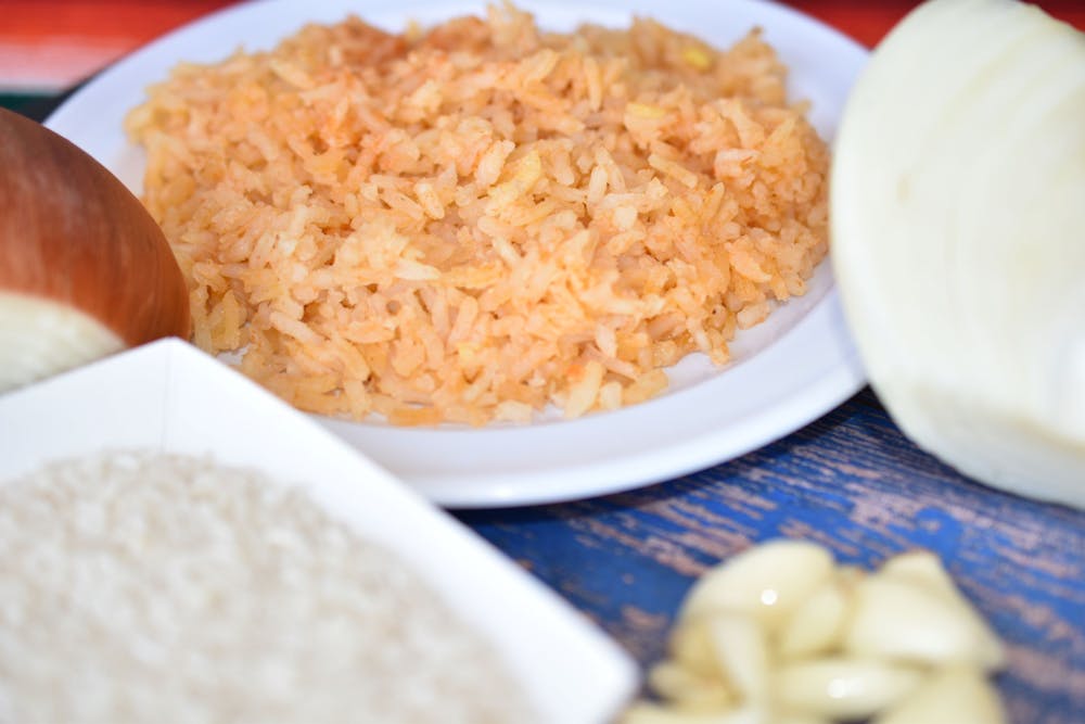 a plate of food with rice