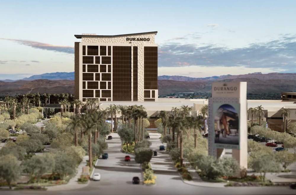 a rendering image of Durango Casino & resort with mountains in the background