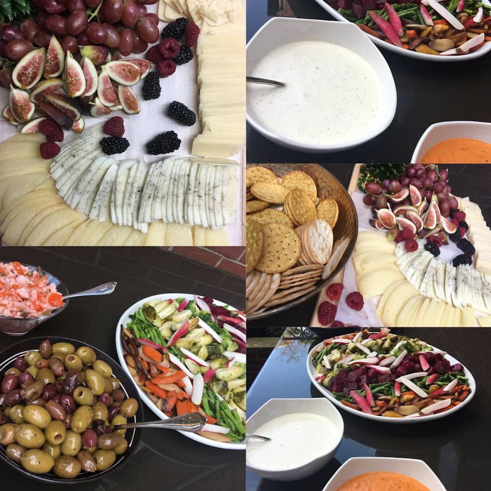 a bunch of different types of food on a table