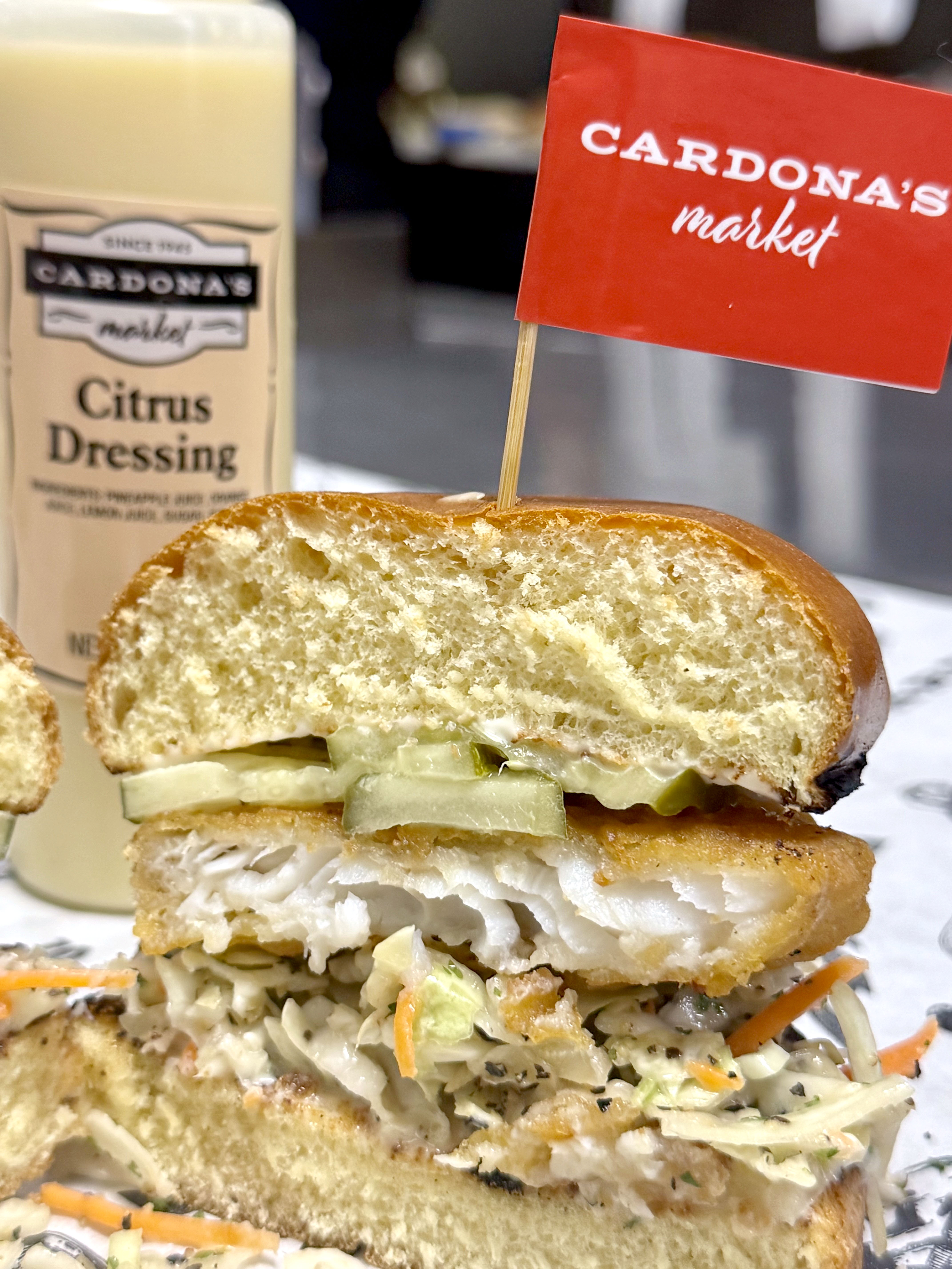 a sandwich with a small flag on top