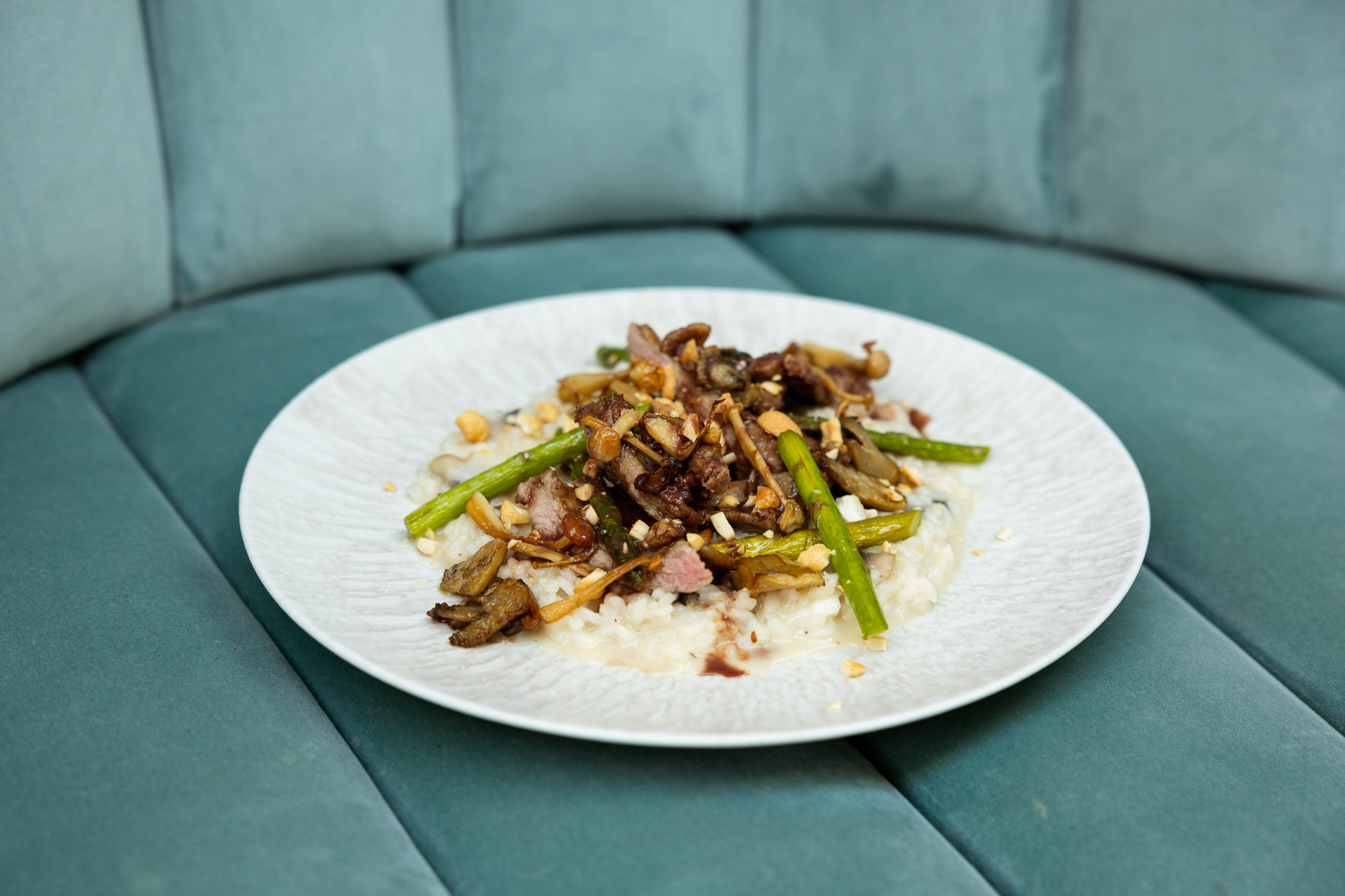 a plate of food on a couch