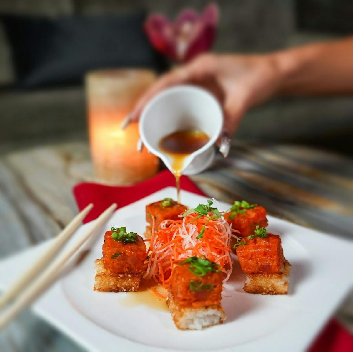 a close up of a plate of food on a table