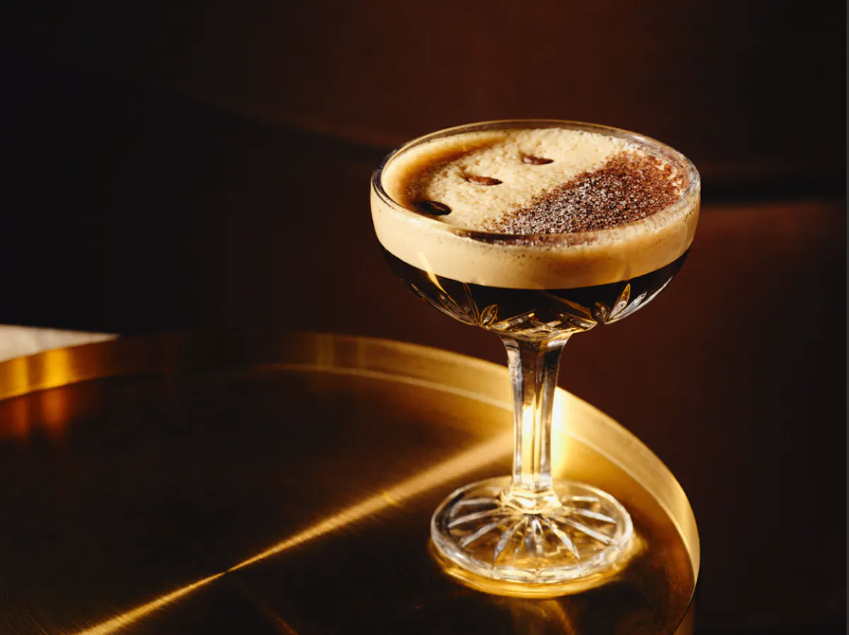 Espresso Martini in a crystal coupe at Clique, a cocktail bar at The Cosmopolitan of Las Vegas