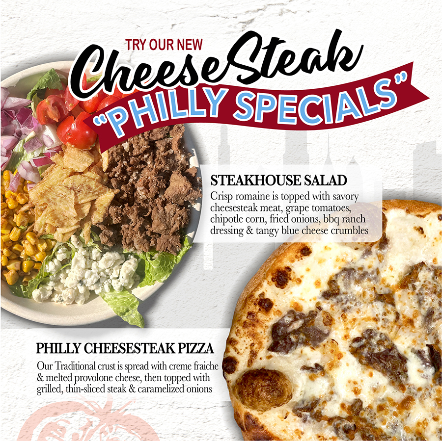 a pizza and salad on a plate