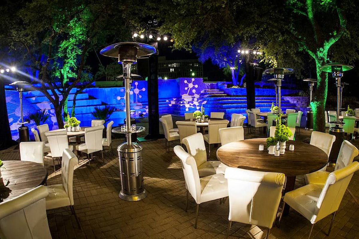 outdoor dining area at night