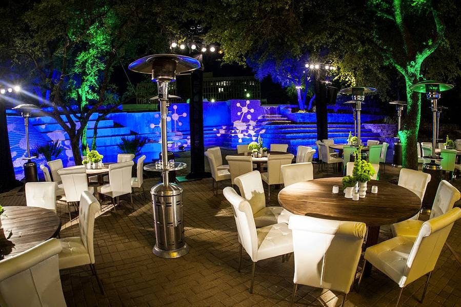 outdoor dining area at night