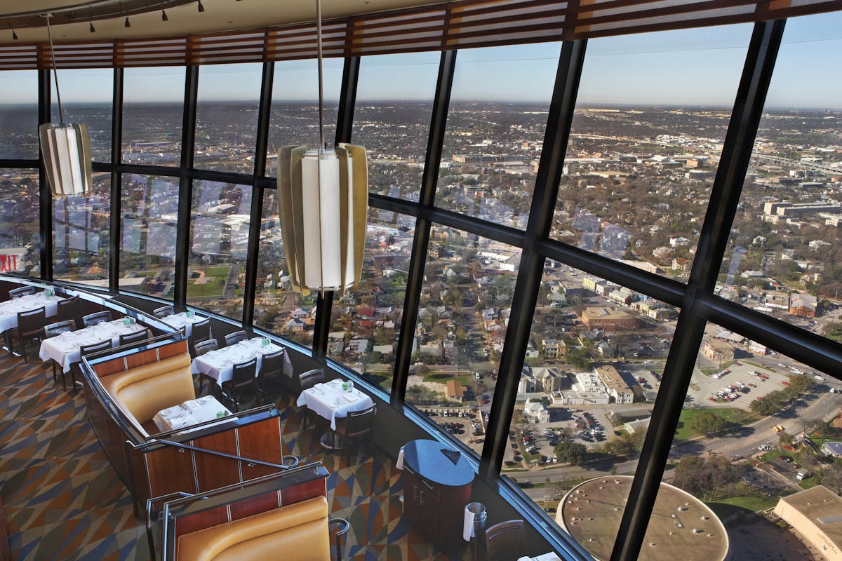 a dining room in a tower