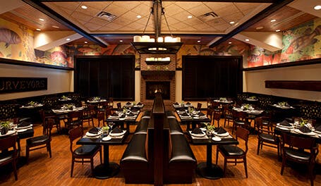 a room with tables