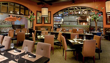 a room with tables
