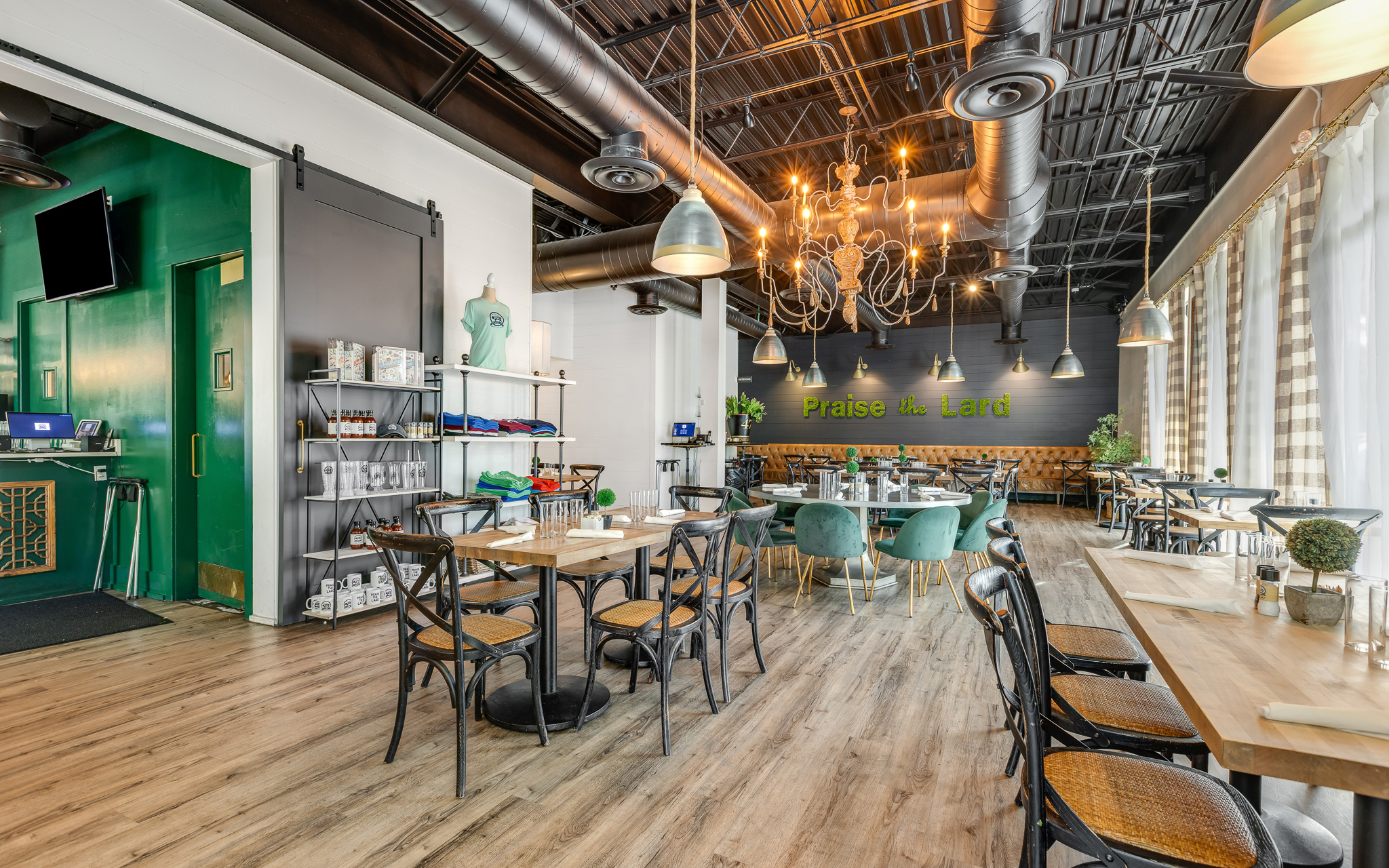 a room with tables and chairs