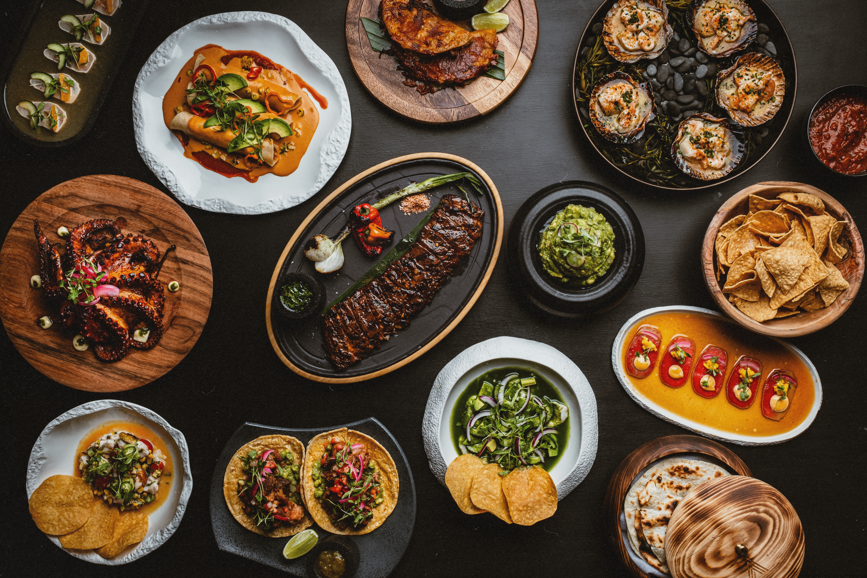 a food spread of the items off of the Amaya Modern Mexican menu that's opening at the Cosmopolitan Las Vegas