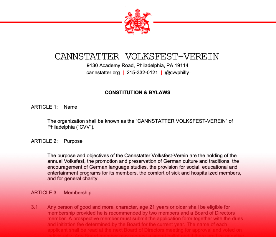 Updated Constitution And Bylaws | Cannstatter Volksfest-Verein ...