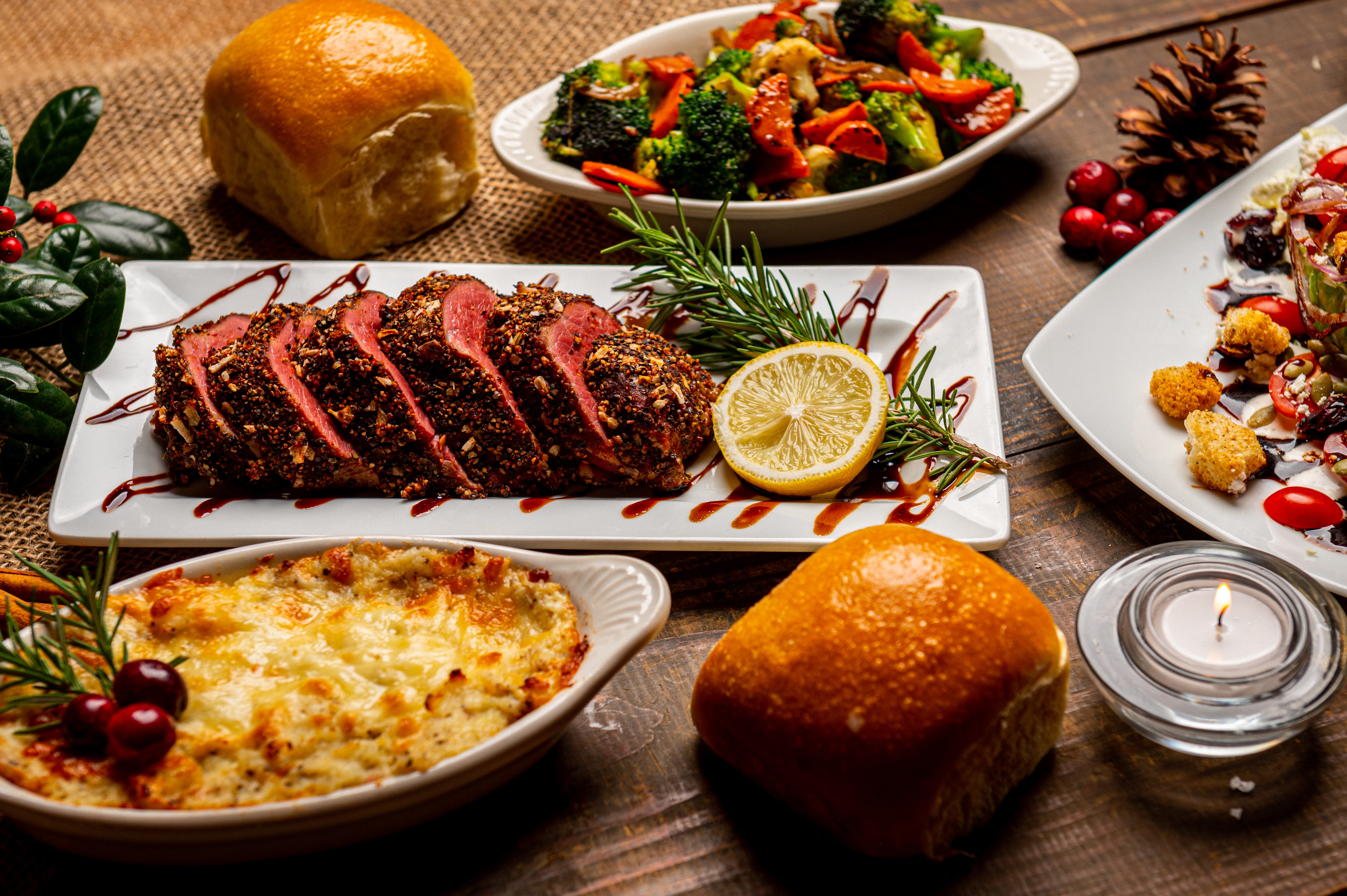a bunch of different types of food on a plate on a table