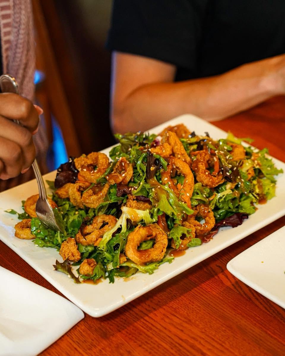 Summer salad with fried shrimp