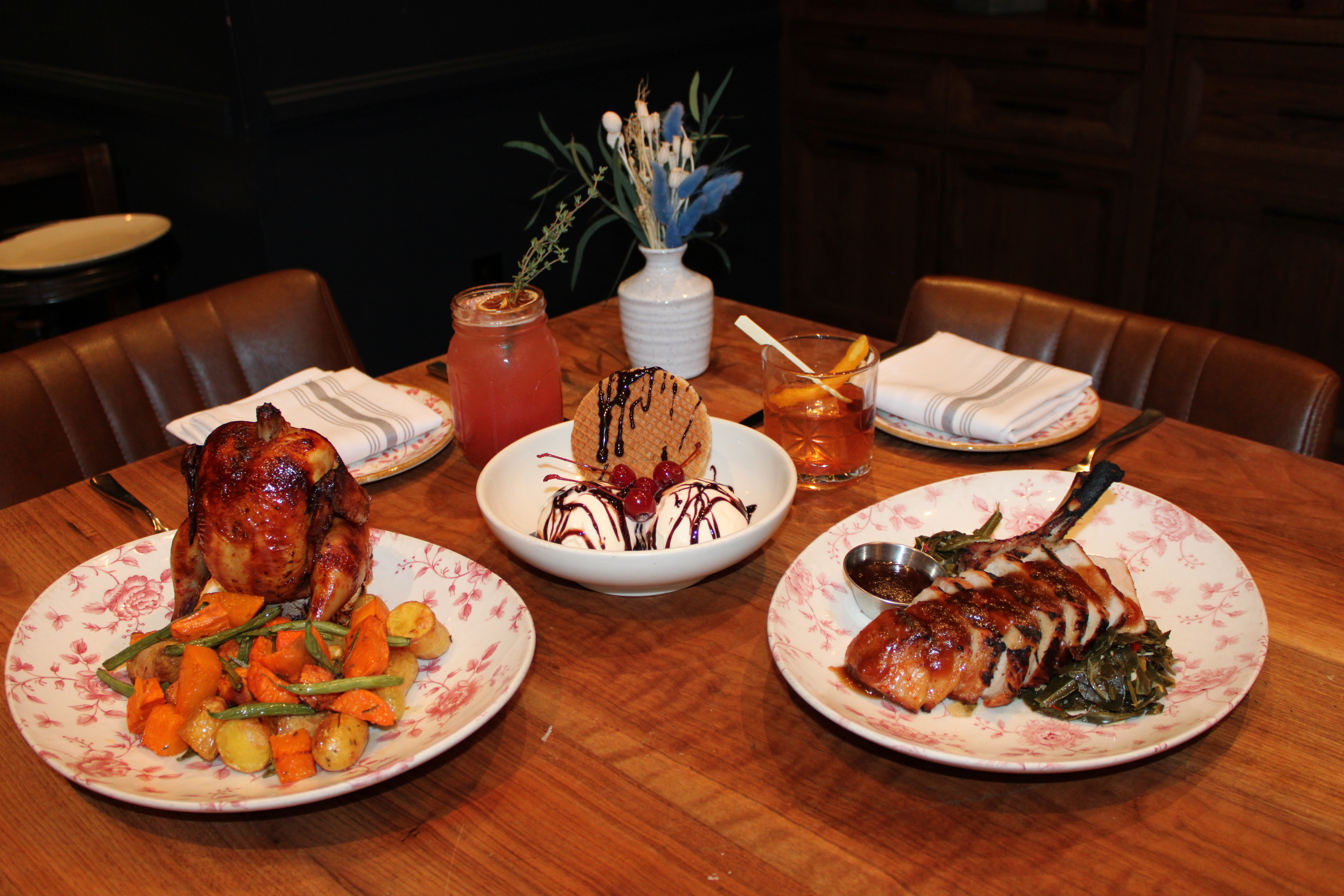 a table with plates of food