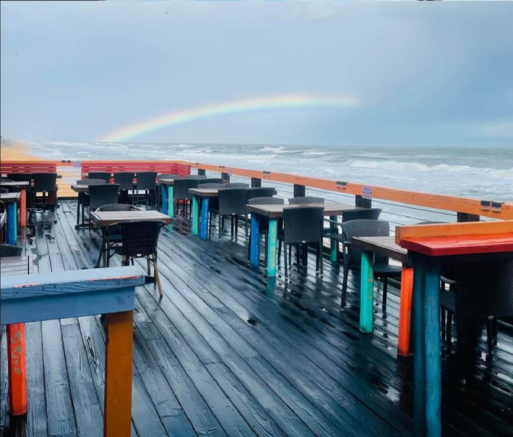 a wooden pier next to a body of water