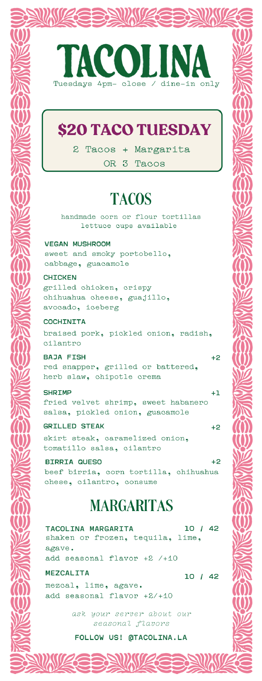 a menu with text on it