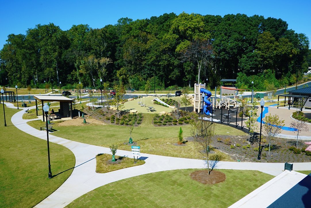 a group of people in a park