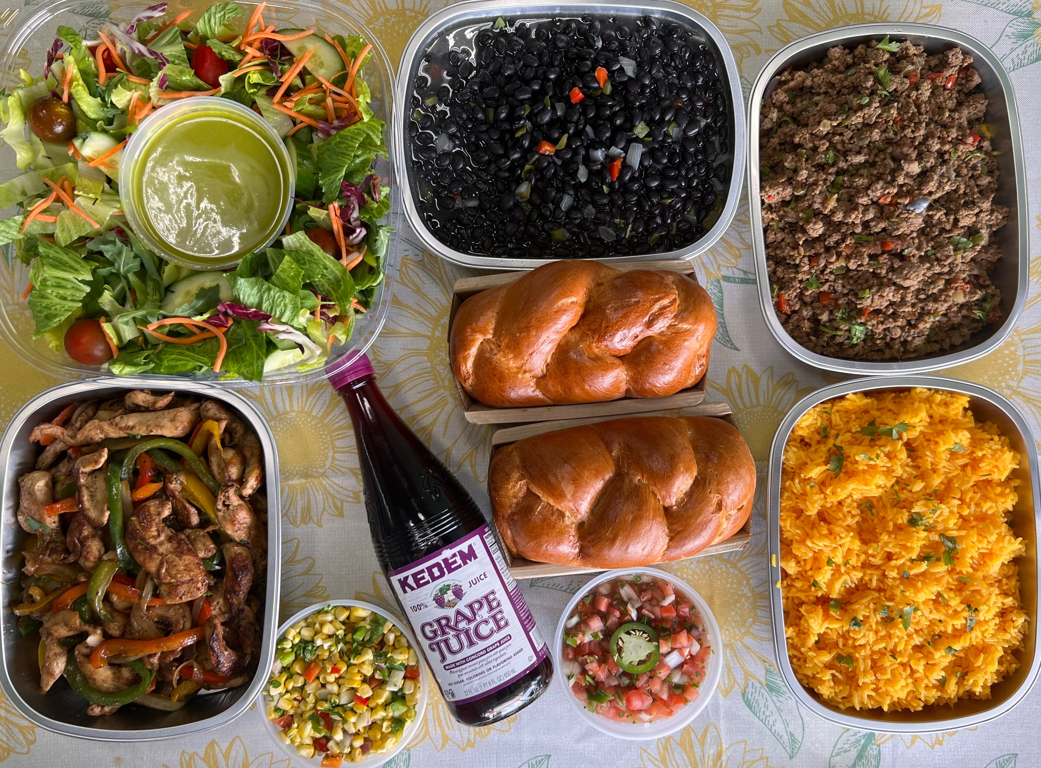 a box filled with different types of food on a table