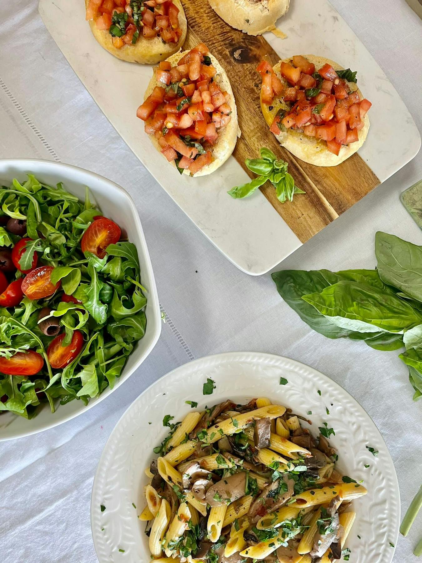 a bunch of different types of food on a table