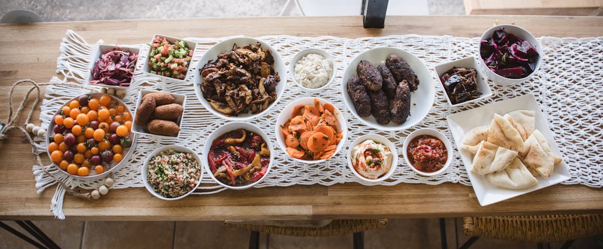 a box filled with different types of food on a table