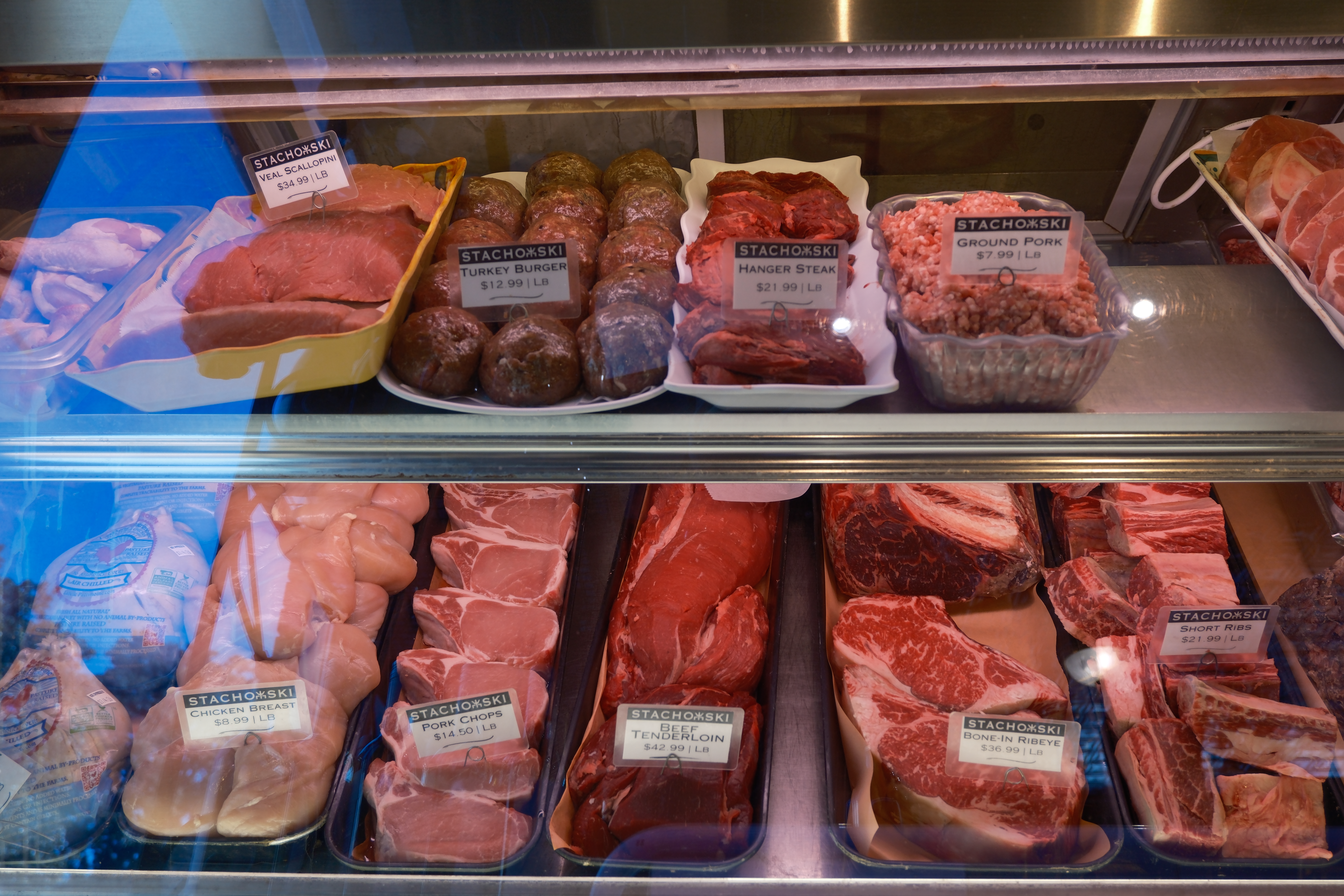 a display case of meat
