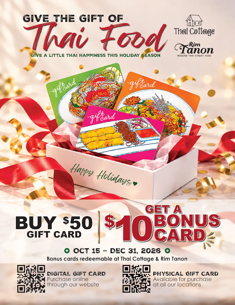 a gift card in a box with red ribbon and confetti