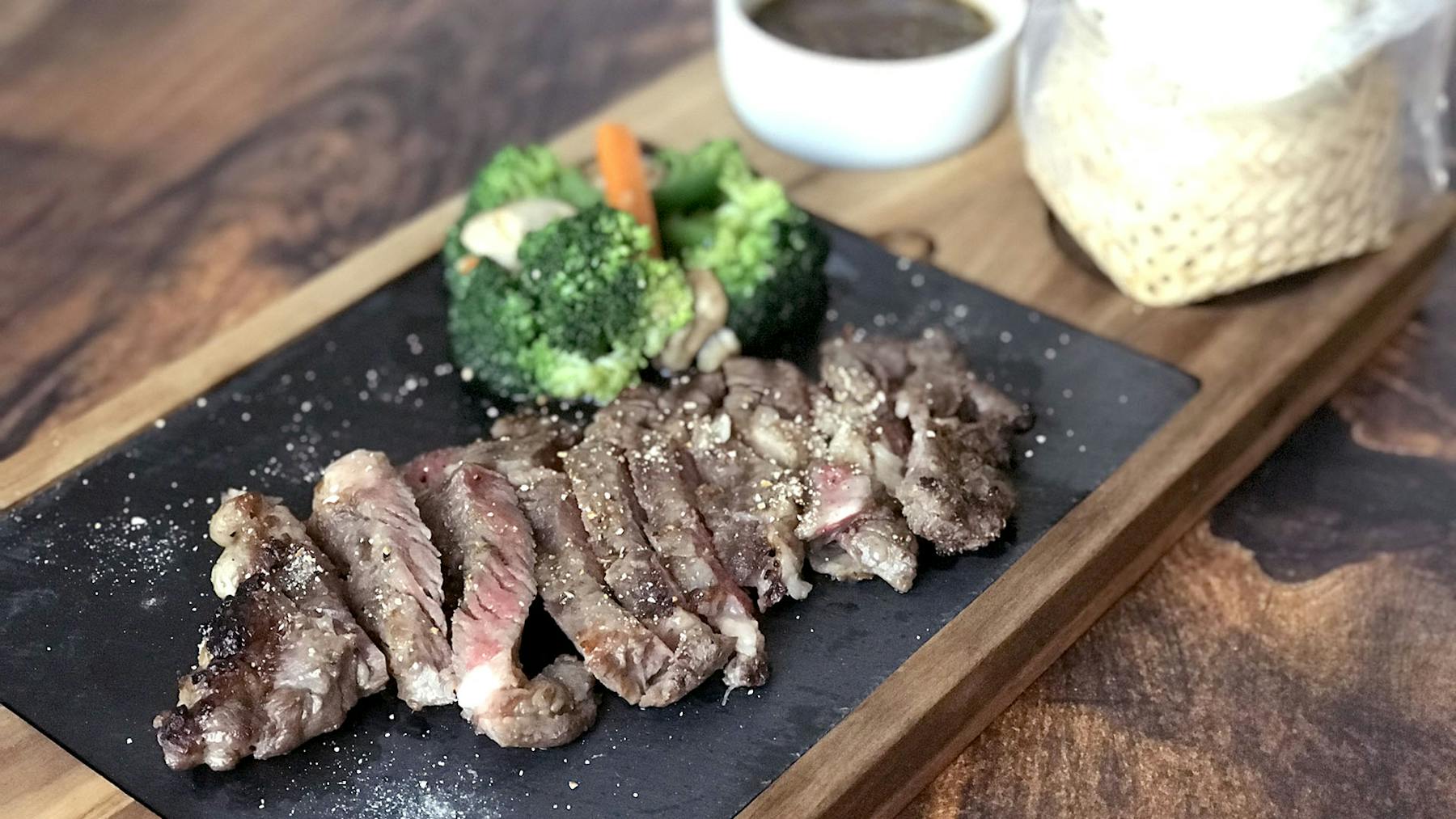 a plate of food with broccoli