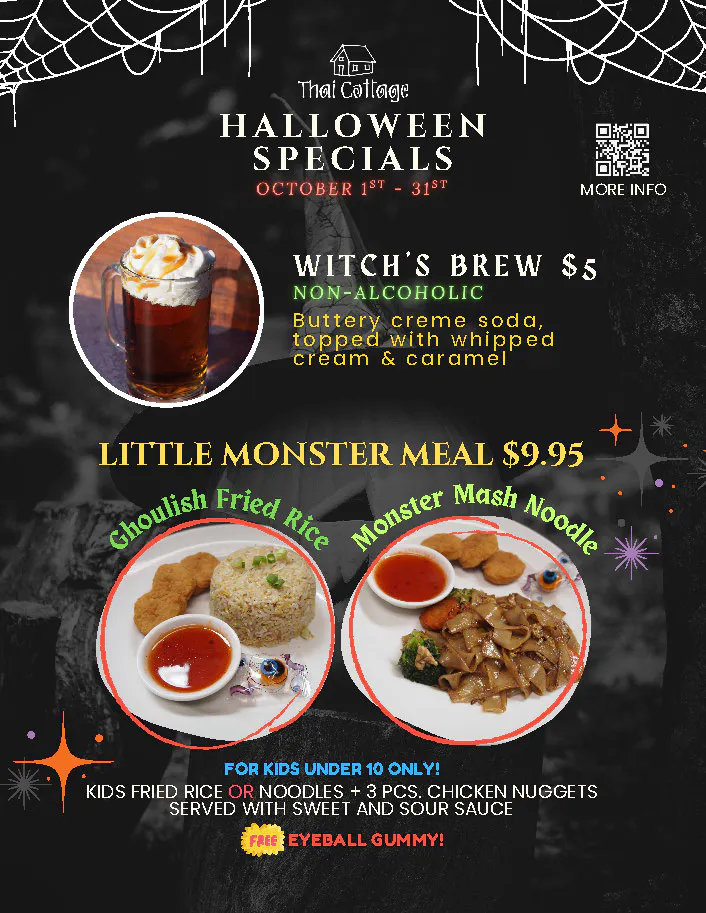 a menu of food on a black background
