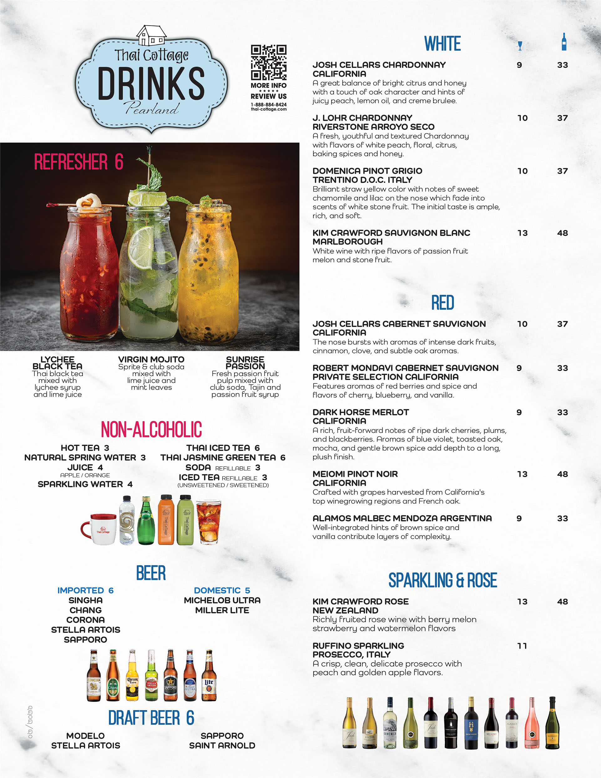 Thai Cottage Pearland drink menu front