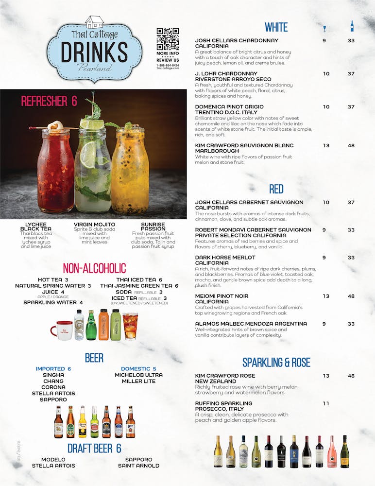 Thai Cottage Pearland drink menu front