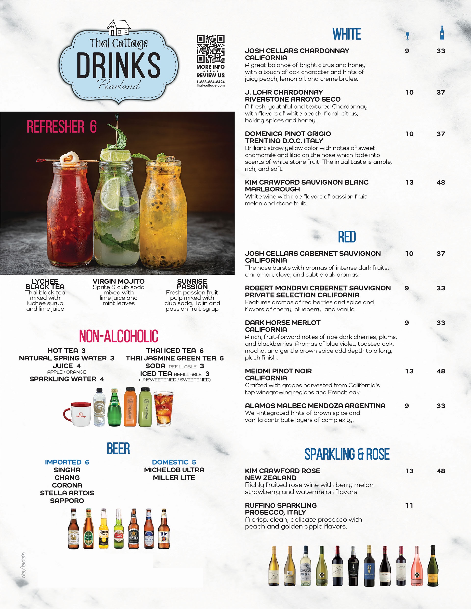 Thai Cottage Pearland drink menu front