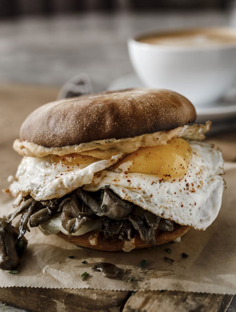 a close up of a sandwich sitting on top of a table