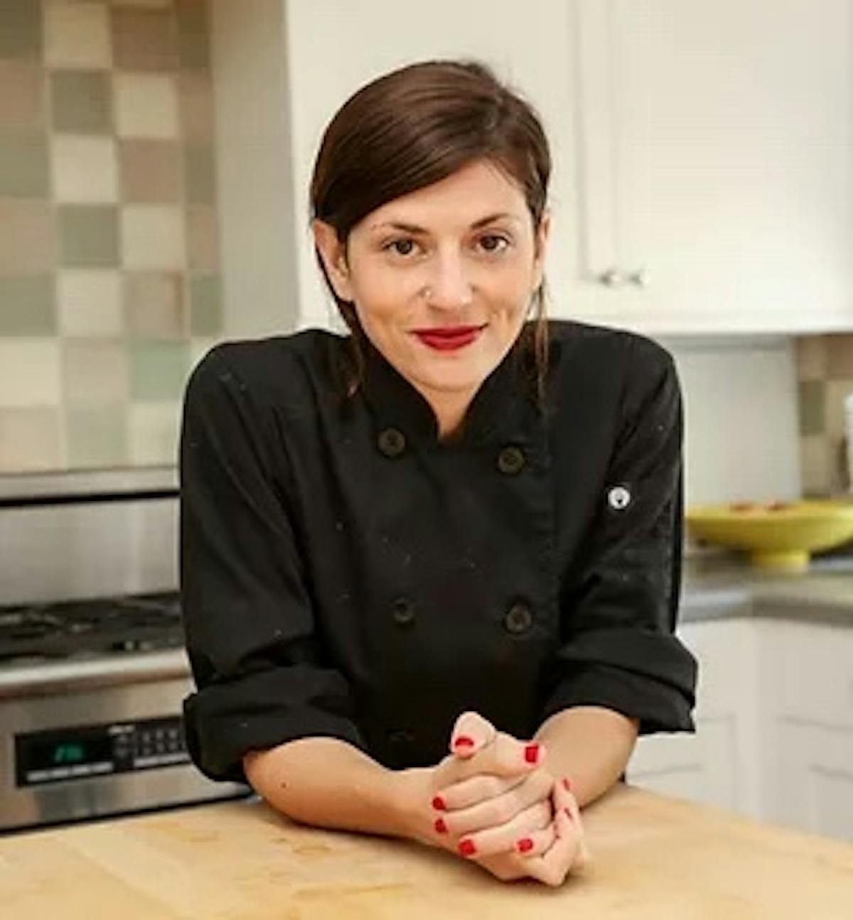 a person sitting on a counter