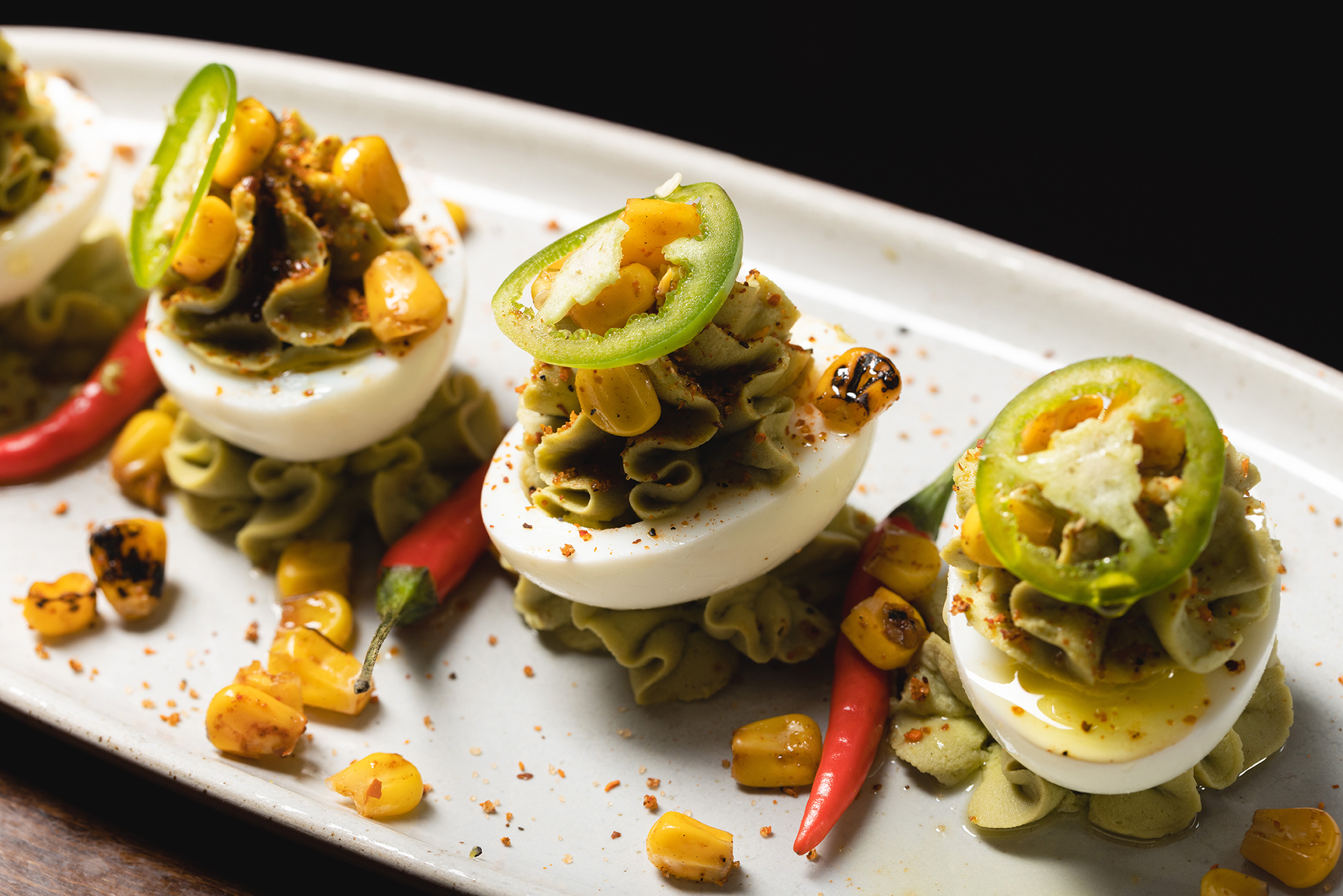 Close up of The Independent's Fiesta Deviled Eggs by Times Square