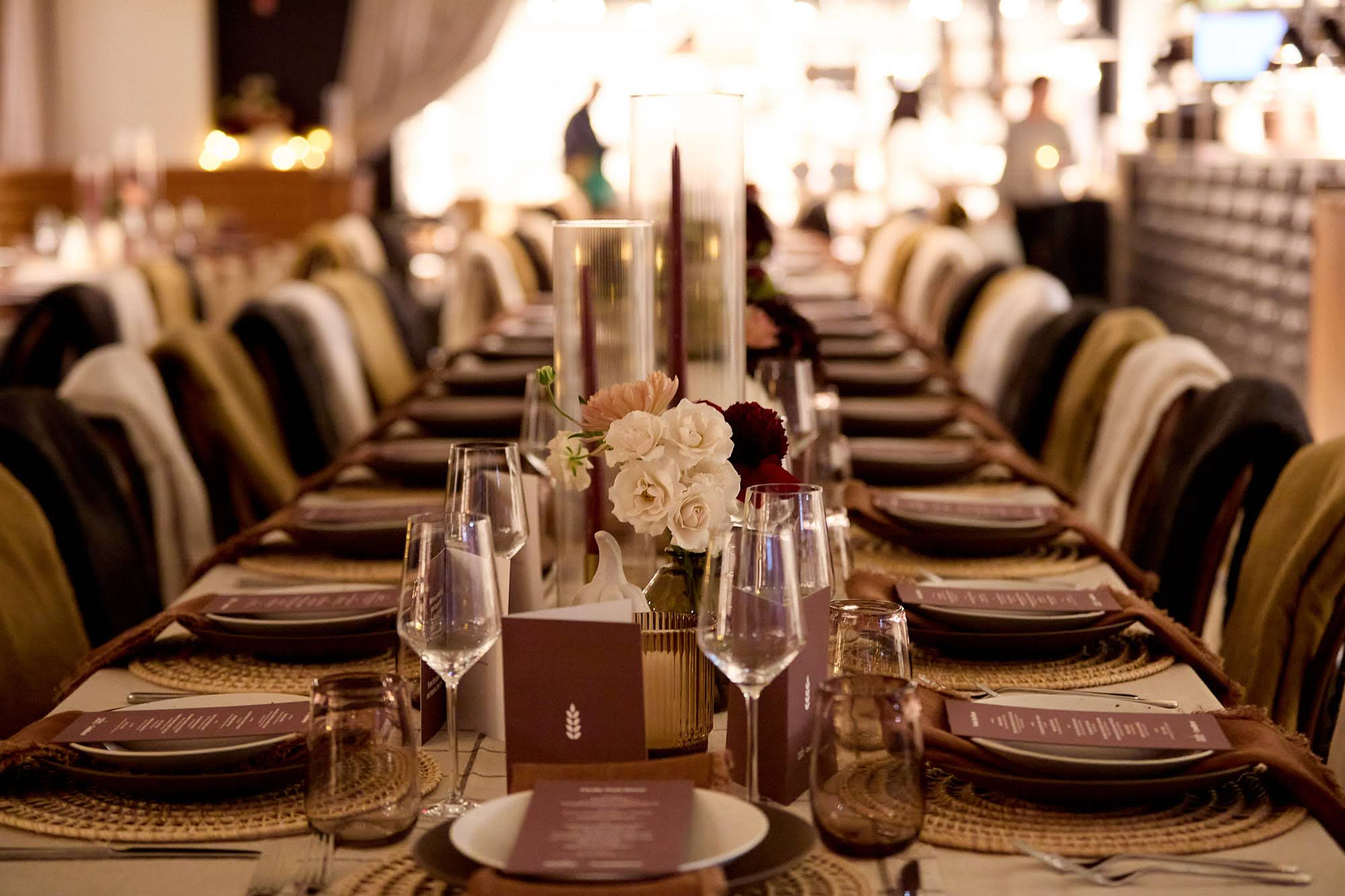a table with many plates