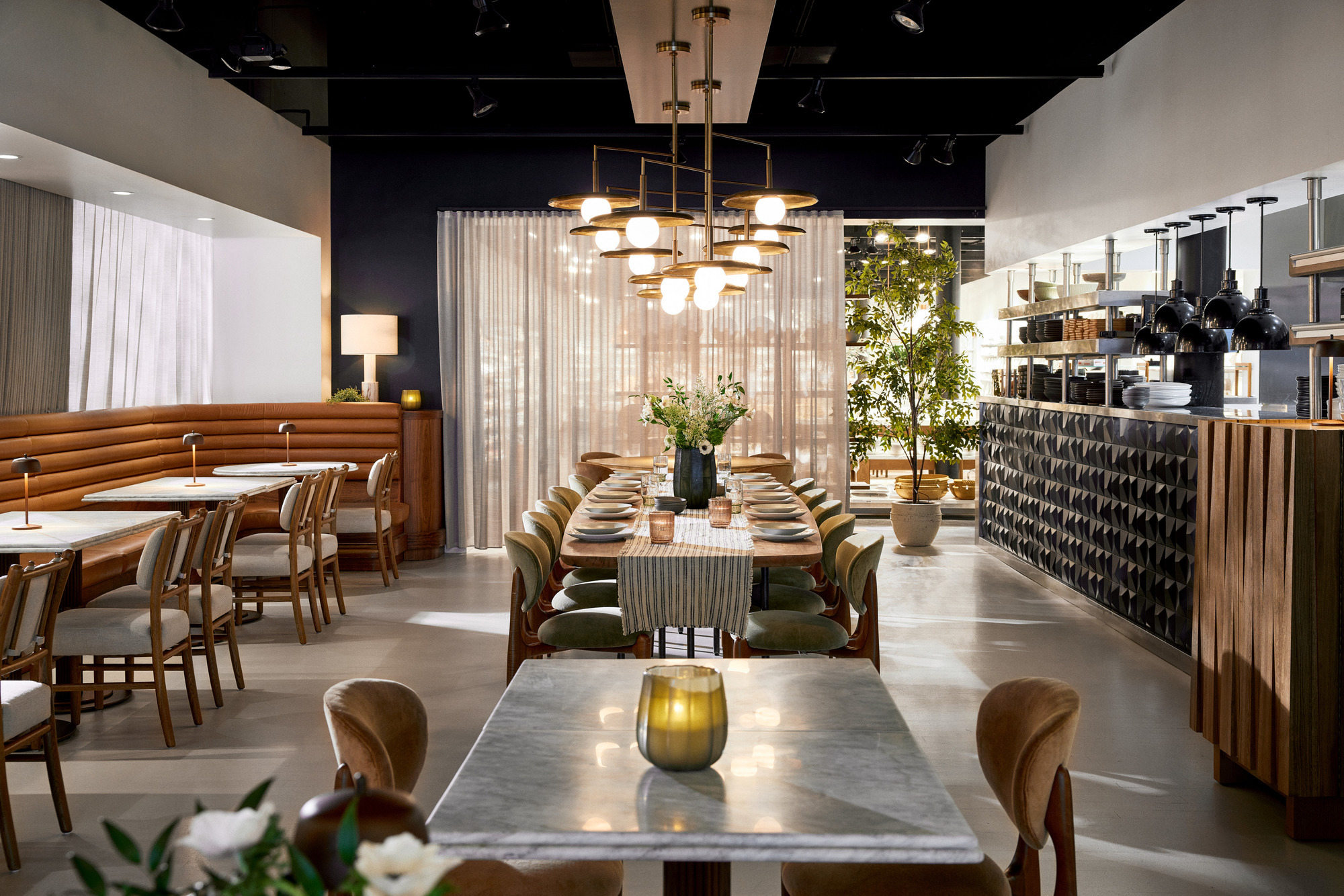a room with tables and chairs