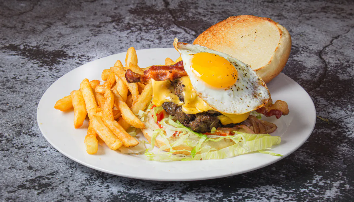a hamburger and fries