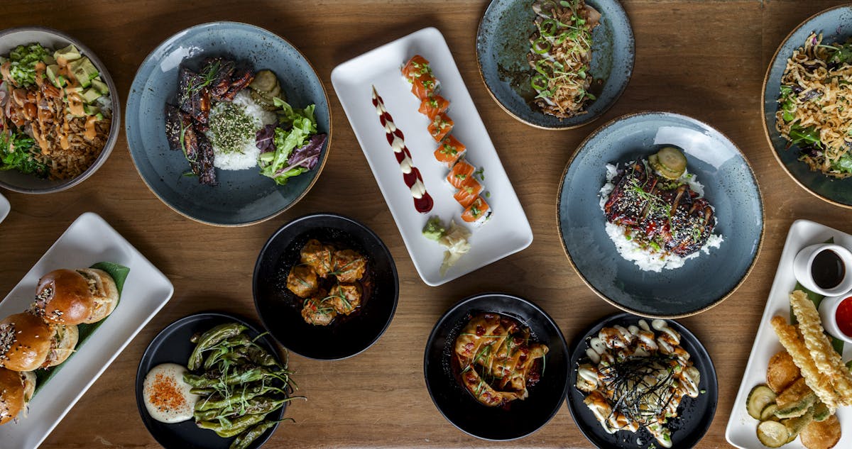a box filled with different types of food on a table
