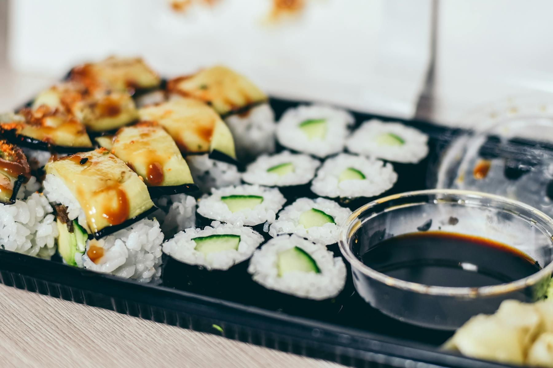 a tray of sushi