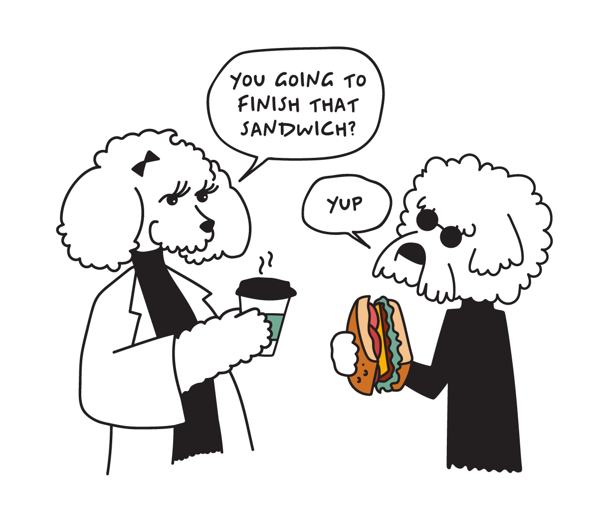 two dogs eating a sandwich