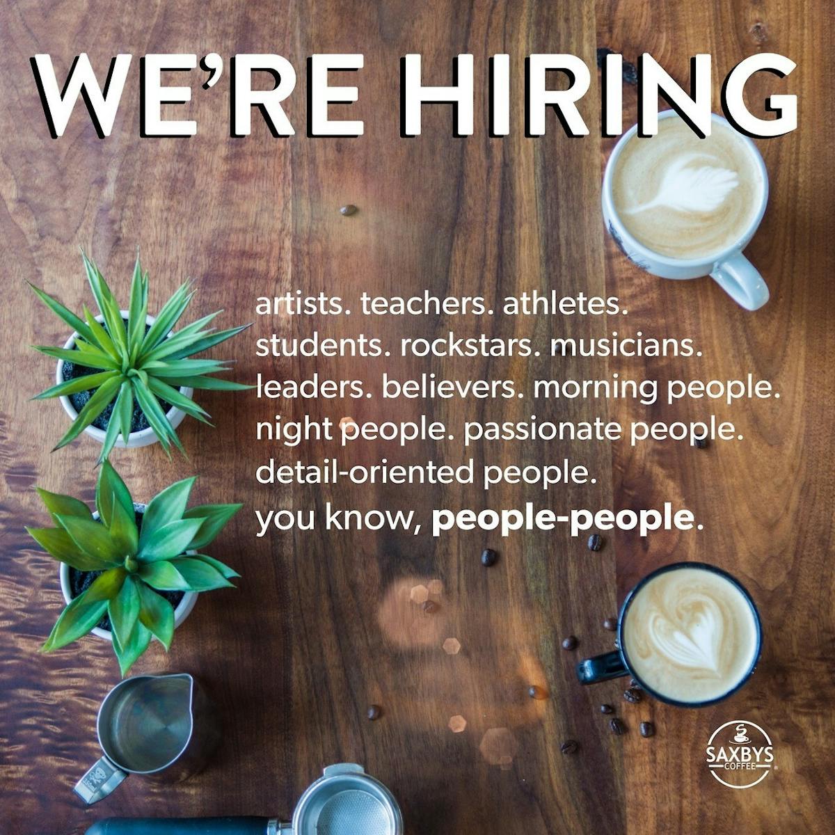 Philly! We’re hiring baristas for our city cafes. Saxbys A