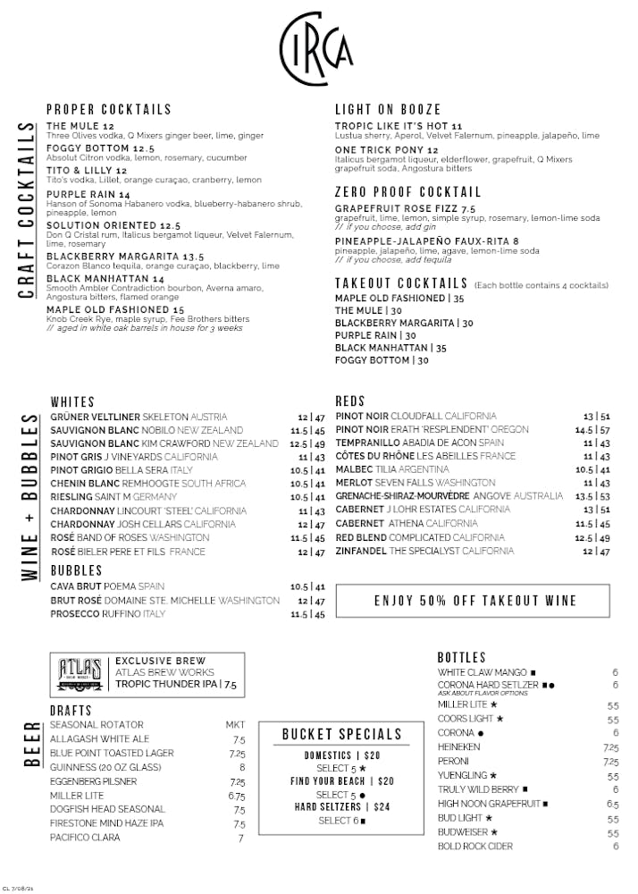 Clarendon Hours + Location Circa Bistros