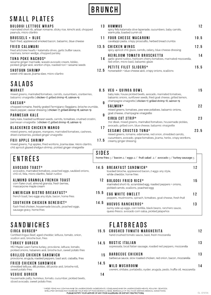 Clarendon Hours + Location Circa Bistros