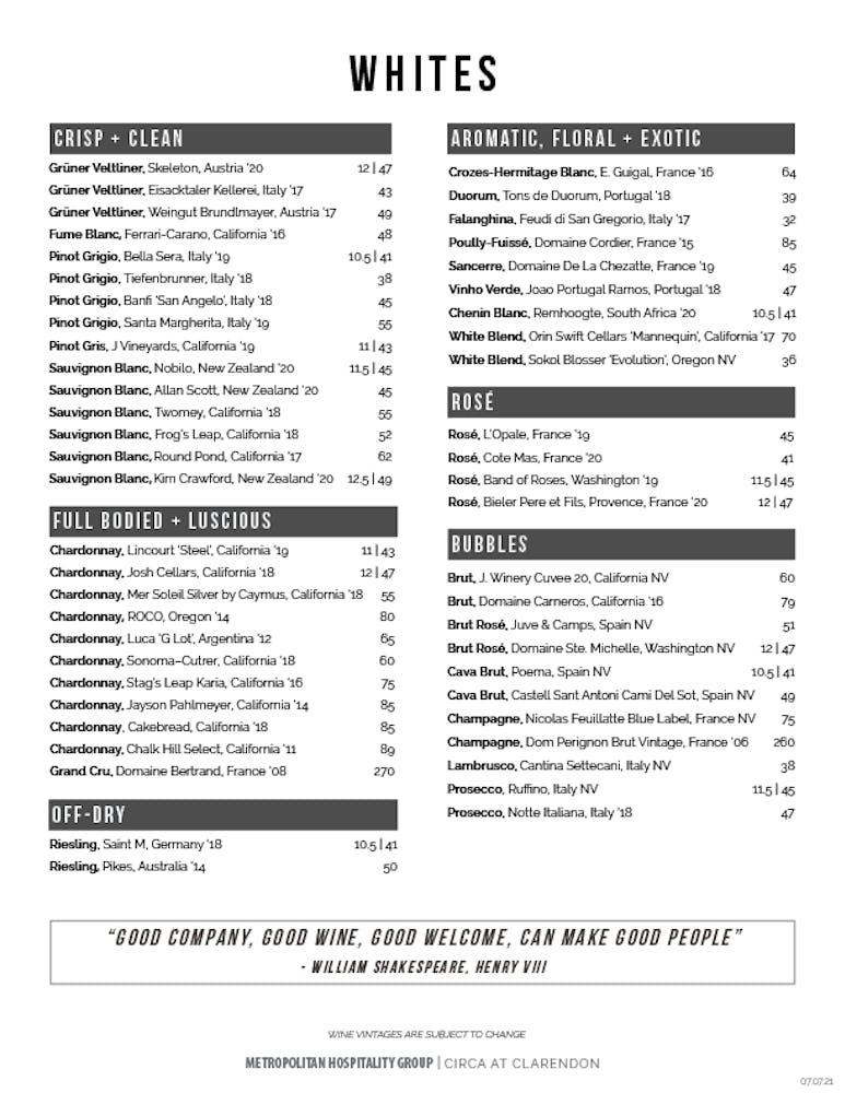 Clarendon Hours + Location Circa Bistros