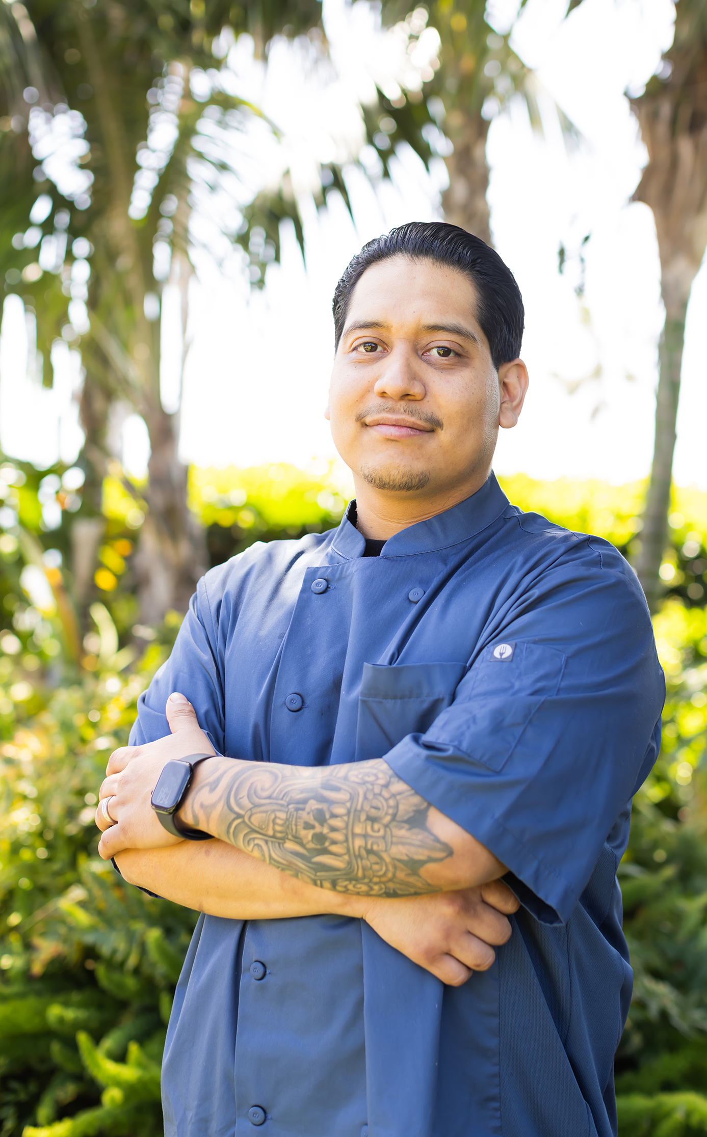 a man in a blue shirt