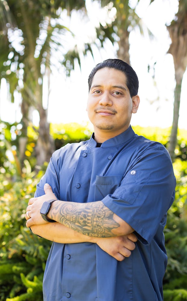 a man in a blue shirt