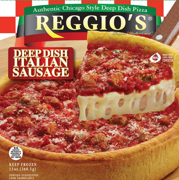 a pizza sitting on top of a sign