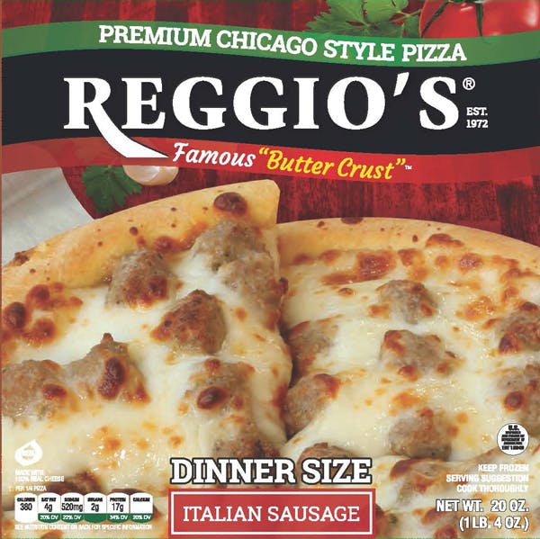 a pizza sitting on top of a sign