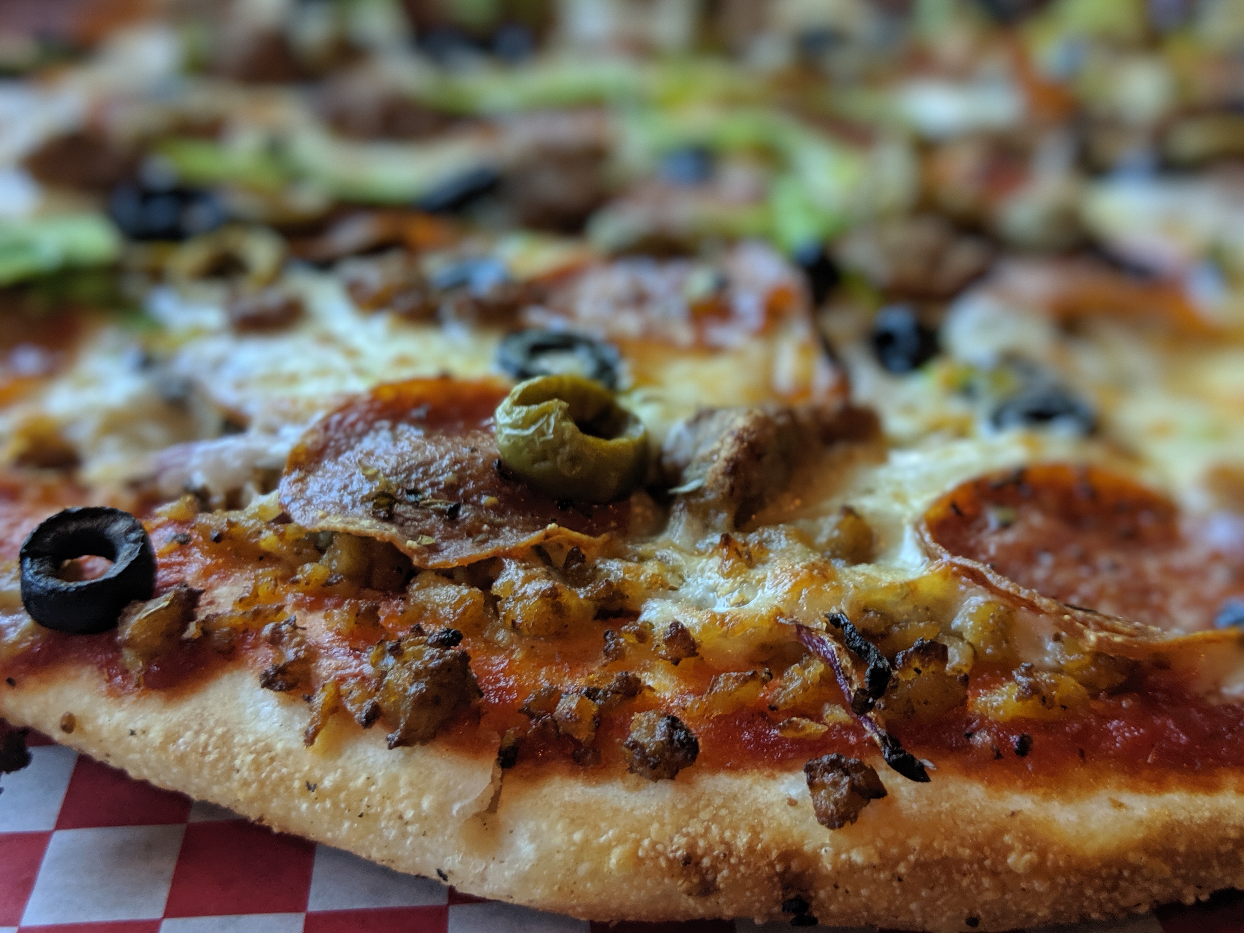 a close up of a pizza